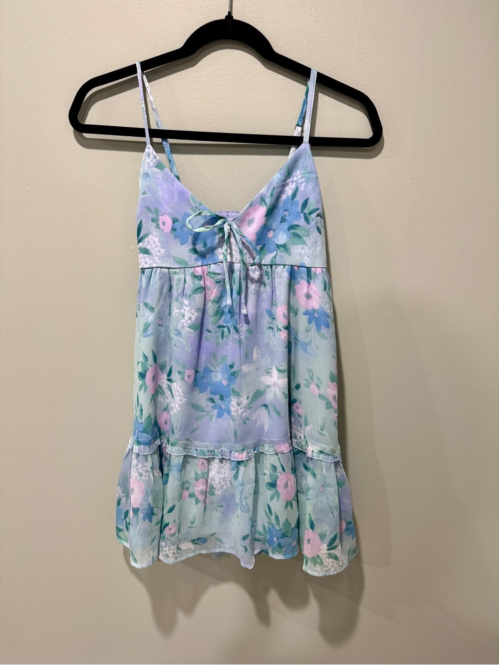 Hollister Pastel Floral Spaghetti Strap Dress - Light Blue, Mint, Lavender